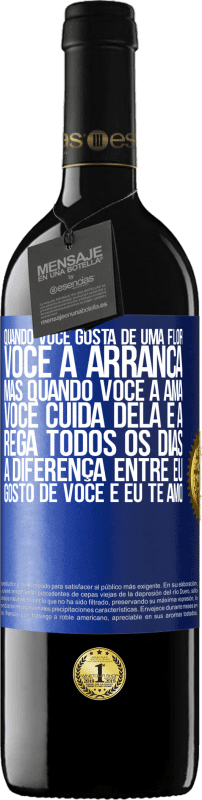 39,95 € | Vinho tinto Edição RED MBE Reserva Quando você gosta de uma flor, você a arranca. Mas quando você a ama, você cuida dela e a rega todos os dias Etiqueta Azul. Etiqueta personalizável Reserva 12 Meses Colheita 2016 Tempranillo
