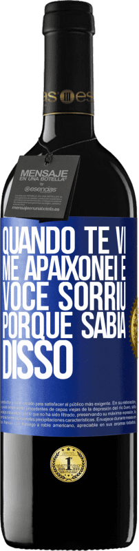 39,95 € | Vinho tinto Edição RED MBE Reserva Quando te vi me apaixonei e você sorriu porque sabia disso Etiqueta Azul. Etiqueta personalizável Reserva 12 Meses Colheita 2016 Tempranillo