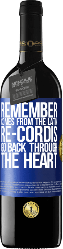 39,95 € | Red Wine RED Edition MBE Reserve REMEMBER, from the Latin re-cordis, go back through the heart Blue Label. Customizable label Reserve 12 Months Harvest 2015 Tempranillo