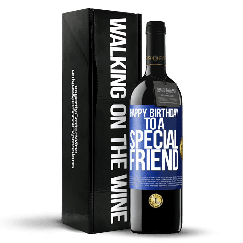 39,95 € Envío gratis | Vino Tinto Edición RED MBE Reserva Happy birthday to a special friend Etiqueta Azul. Etiqueta personalizable Reserva 12 Meses Cosecha 2016 Tempranillo