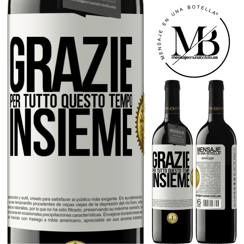 39,95 € Spedizione Gratuita | Vino rosso Edizione RED MBE Riserva Grazie per tutto questo tempo insieme Etichetta Bianca. Etichetta personalizzabile Riserva 12 Mesi Raccogliere 2014 Tempranillo