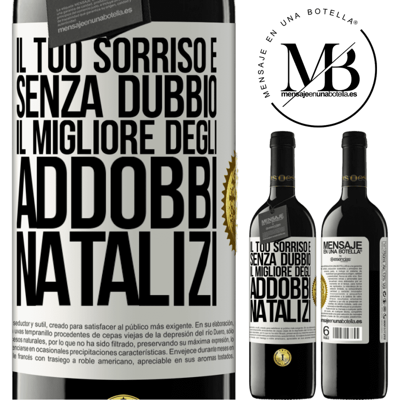 39,95 € Spedizione Gratuita | Vino rosso Edizione RED MBE Riserva Il tuo sorriso è, senza dubbio, il migliore degli addobbi natalizi Etichetta Bianca. Etichetta personalizzabile Riserva 12 Mesi Raccogliere 2014 Tempranillo