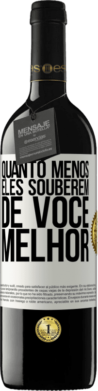 39,95 € | Vinho tinto Edição RED MBE Reserva Quanto menos eles souberem de você, melhor Etiqueta Branca. Etiqueta personalizável Reserva 12 Meses Colheita 2015 Tempranillo