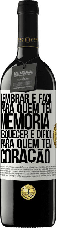 39,95 € | Vinho tinto Edição RED MBE Reserva Lembrar é fácil para quem tem memória. Esquecer é difícil para quem tem coração Etiqueta Branca. Etiqueta personalizável Reserva 12 Meses Colheita 2015 Tempranillo