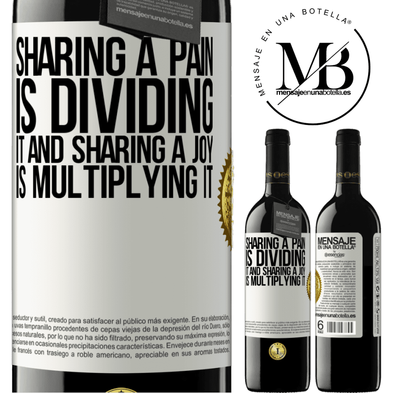 24,95 € Free Shipping | Red Wine RED Edition Crianza 6 Months Sharing a pain is dividing it and sharing a joy is multiplying it White Label. Customizable label Aging in oak barrels 6 Months Harvest 2019 Tempranillo