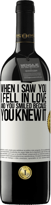 39,95 € Free Shipping | Red Wine RED Edition MBE Reserve When I saw you I fell in love, and you smiled because you knew it White Label. Customizable label Reserve 12 Months Harvest 2016 Tempranillo