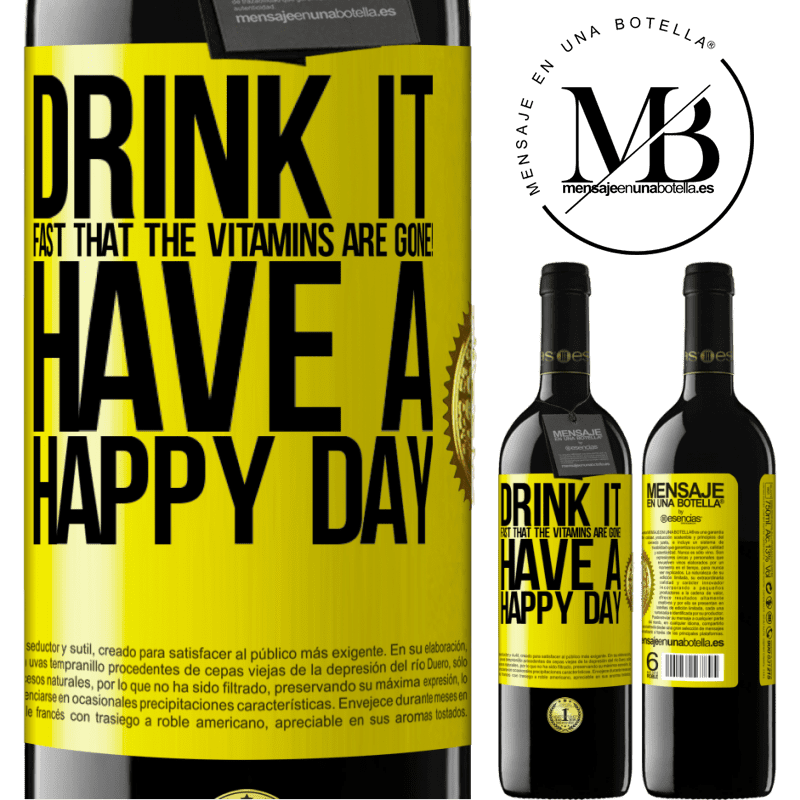 24,95 € Free Shipping | Red Wine RED Edition Crianza 6 Months Drink it fast that the vitamins are gone! Have a happy day Yellow Label. Customizable label Aging in oak barrels 6 Months Harvest 2019 Tempranillo