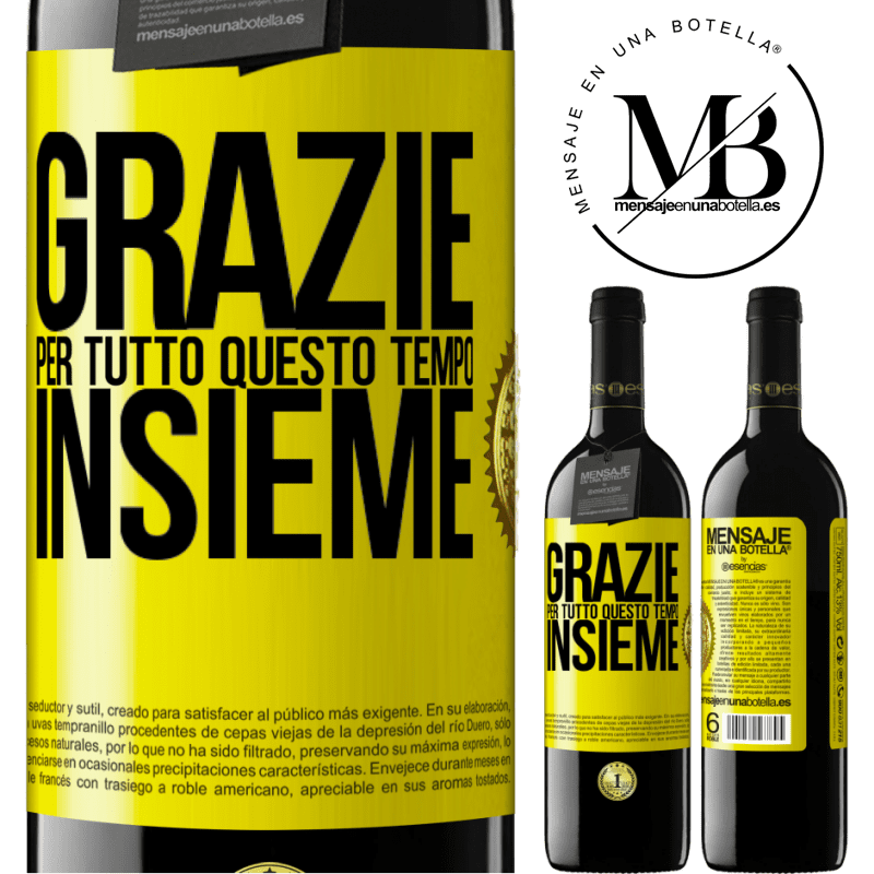 39,95 € Spedizione Gratuita | Vino rosso Edizione RED MBE Riserva Grazie per tutto questo tempo insieme Etichetta Gialla. Etichetta personalizzabile Riserva 12 Mesi Raccogliere 2014 Tempranillo