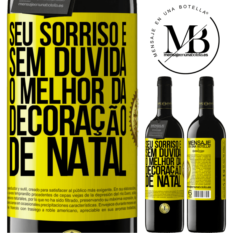 39,95 € Envio grátis | Vinho tinto Edição RED MBE Reserva Seu sorriso é, sem dúvida, o melhor da decoração de Natal Etiqueta Amarela. Etiqueta personalizável Reserva 12 Meses Colheita 2014 Tempranillo