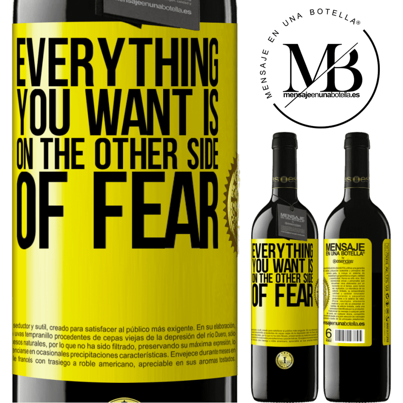 24,95 € Free Shipping | Red Wine RED Edition Crianza 6 Months Everything you want is on the other side of fear Yellow Label. Customizable label Aging in oak barrels 6 Months Harvest 2019 Tempranillo