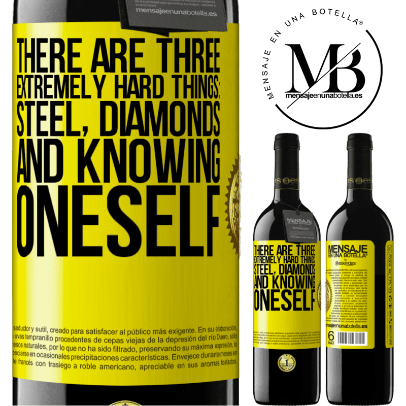24,95 € Free Shipping | Red Wine RED Edition Crianza 6 Months There are three extremely hard things: steel, diamonds, and knowing oneself Yellow Label. Customizable label Aging in oak barrels 6 Months Harvest 2019 Tempranillo