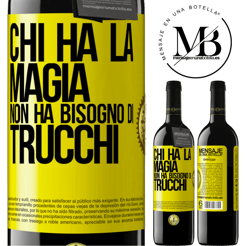 39,95 € Spedizione Gratuita | Vino rosso Edizione RED MBE Riserva Chi ha la magia non ha bisogno di trucchi Etichetta Gialla. Etichetta personalizzabile Riserva 12 Mesi Raccogliere 2014 Tempranillo