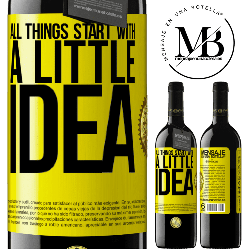 24,95 € Free Shipping | Red Wine RED Edition Crianza 6 Months It all starts with a little idea Yellow Label. Customizable label Aging in oak barrels 6 Months Harvest 2019 Tempranillo