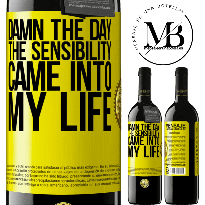 24,95 € Free Shipping | Red Wine RED Edition Crianza 6 Months Damn the day the sensibility came into my life Yellow Label. Customizable label Aging in oak barrels 6 Months Harvest 2019 Tempranillo