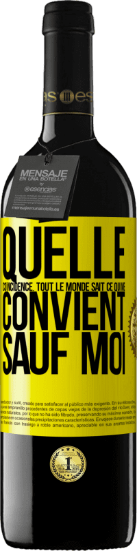 39,95 € Envoi gratuit | Vin rouge Édition RED MBE Réserve Quelle coïncidence. Tout le monde sait ce qui me convient sauf moi Étiquette Jaune. Étiquette personnalisable Réserve 12 Mois Récolte 2016 Tempranillo