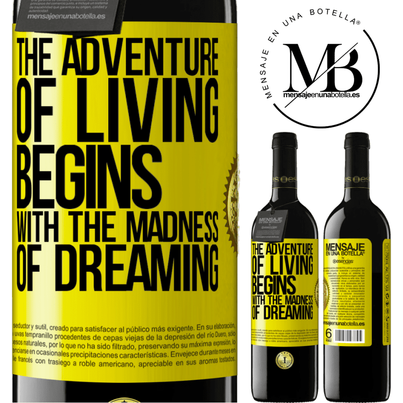 24,95 € Free Shipping | Red Wine RED Edition Crianza 6 Months The adventure of living begins with the madness of dreaming Yellow Label. Customizable label Aging in oak barrels 6 Months Harvest 2019 Tempranillo