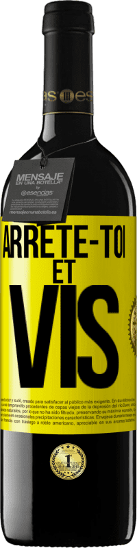 Envoi gratuit | Vin rouge Édition RED MBE Réserve Arrête-toi et vis Étiquette Jaune. Étiquette personnalisable Réserve 12 Mois Récolte 2014 Tempranillo