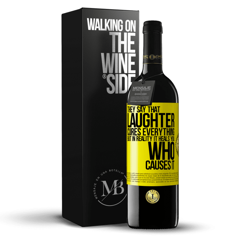 39,95 € Free Shipping | Red Wine RED Edition MBE Reserve They say that laughter cures everything, but in reality it heals you who causes it Yellow Label. Customizable label Reserve 12 Months Harvest 2014 Tempranillo