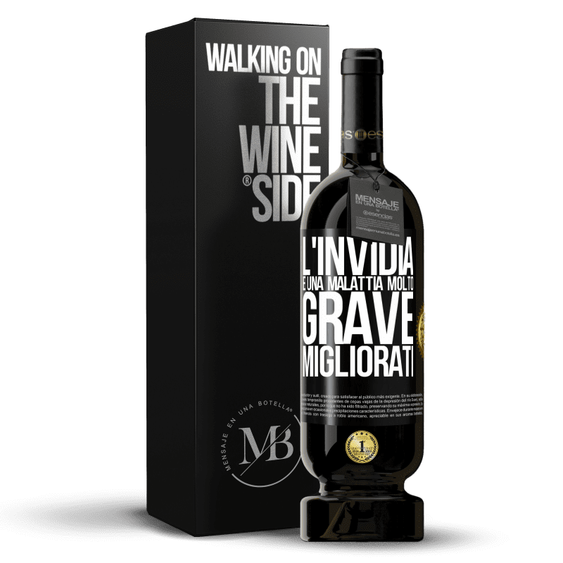 49,95 € Spedizione Gratuita | Vino rosso Edizione Premium MBS® Riserva L'invidia è una malattia molto grave, migliorati Etichetta Nera. Etichetta personalizzabile Riserva 12 Mesi Raccogliere 2015 Tempranillo