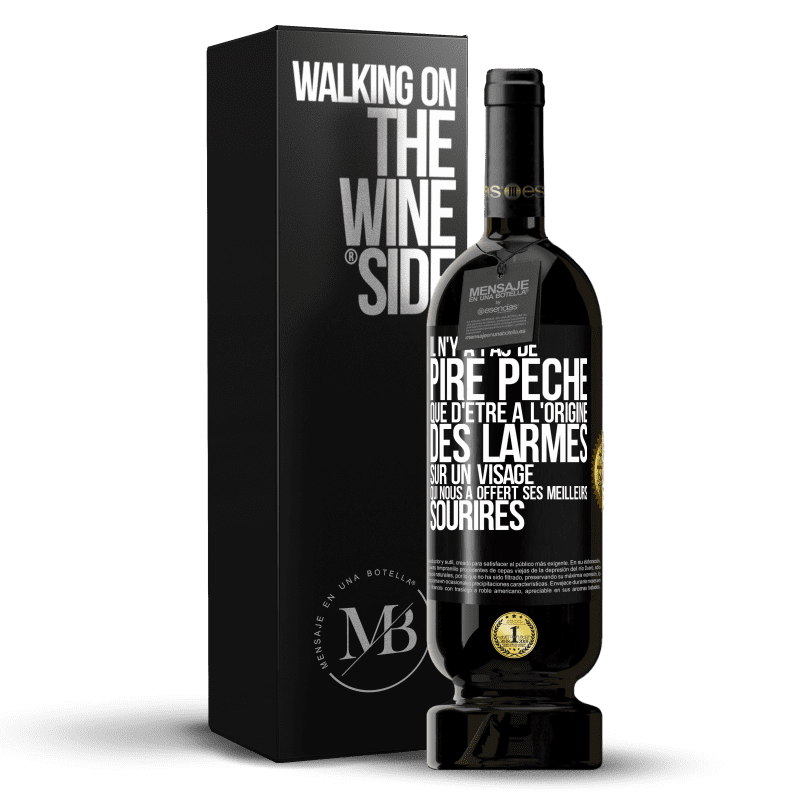 49,95 € Envoi gratuit | Vin rouge Édition Premium MBS® Réserve Il n'y a pas de pire péché que d'être à l'origine des larmes sur un visage qui nous a offert ses meilleurs sourires Étiquette Noire. Étiquette personnalisable Réserve 12 Mois Récolte 2016 Tempranillo