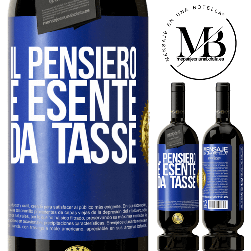 49,95 € Spedizione Gratuita | Vino rosso Edizione Premium MBS® Riserva Il pensiero è esente da tasse Etichetta Blu. Etichetta personalizzabile Riserva 12 Mesi Raccogliere 2014 Tempranillo