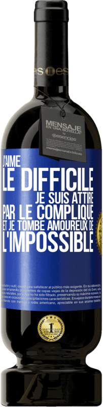 49,95 € | Vin rouge Édition Premium MBS® Réserve J'aime le difficile, je suis attiré par le compliqué et je tombe amoureux de l'impossible Étiquette Bleue. Étiquette personnalisable Réserve 12 Mois Récolte 2015 Tempranillo