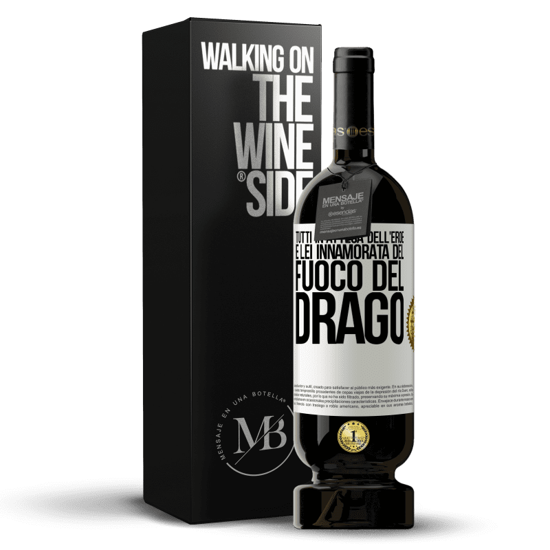 49,95 € Spedizione Gratuita | Vino rosso Edizione Premium MBS® Riserva Tutti in attesa dell'eroe e lei innamorata del fuoco del drago Etichetta Bianca. Etichetta personalizzabile Riserva 12 Mesi Raccogliere 2016 Tempranillo