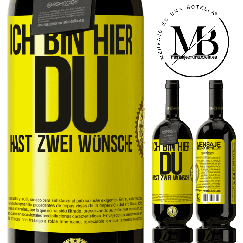 49,95 € Kostenloser Versand | Rotwein Premium Ausgabe MBS® Reserve Ich bin hier. Du hast zwei Wünsche Gelbes Etikett. Anpassbares Etikett Reserve 12 Monate Ernte 2014 Tempranillo