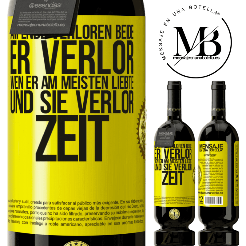 49,95 € Kostenloser Versand | Rotwein Premium Ausgabe MBS® Reserve Am Ende verloren beide. Er verlor die Person, die ihn am meisten liebte, und sie verlor ihre Zeit Gelbes Etikett. Anpassbares Etikett Reserve 12 Monate Ernte 2014 Tempranillo