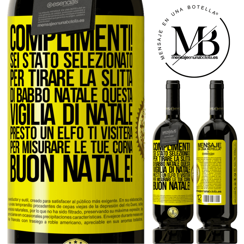 49,95 € Spedizione Gratuita | Vino rosso Edizione Premium MBS® Riserva Complimenti! Sei stato selezionato per tirare la slitta di Babbo Natale questa vigilia di Natale. Presto un elfo ti visiterà Etichetta Gialla. Etichetta personalizzabile Riserva 12 Mesi Raccogliere 2014 Tempranillo