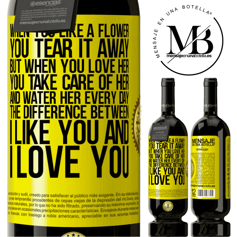 29,95 € Free Shipping | Red Wine Premium Edition MBS® Reserva When you like a flower, you tear it away. But when you love her, you take care of her and water her every day. The Yellow Label. Customizable label Reserva 12 Months Harvest 2014 Tempranillo