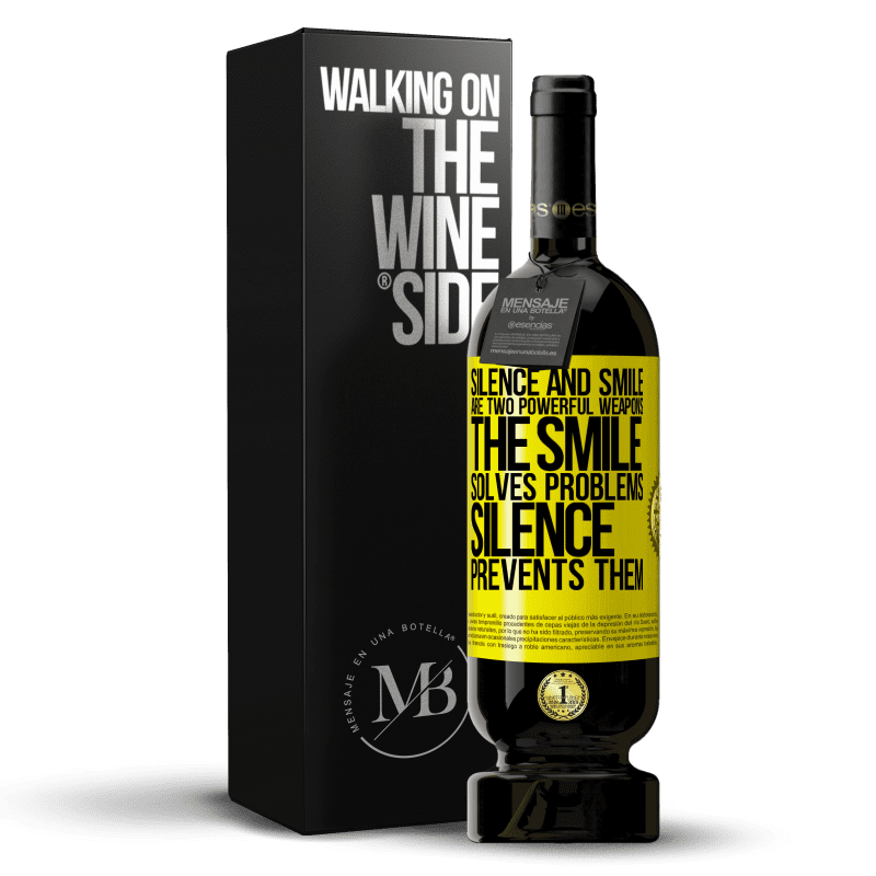 29,95 € Free Shipping | Red Wine Premium Edition MBS® Reserva Silence and smile are two powerful weapons. The smile solves problems, silence prevents them Yellow Label. Customizable label Reserva 12 Months Harvest 2014 Tempranillo