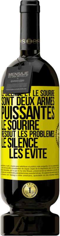 49,95 € | Vin rouge Édition Premium MBS® Réserve Le silence et le sourire sont deux armes puissantes. Le sourire résout les problèmes, le silence les évite Étiquette Jaune. Étiquette personnalisable Réserve 12 Mois Récolte 2016 Tempranillo