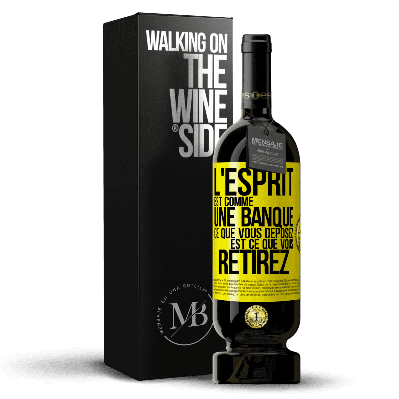 49,95 € Envoi gratuit | Vin rouge Édition Premium MBS® Réserve L'esprit est comme une banque. Ce que vous déposez est ce que vous retirez Étiquette Jaune. Étiquette personnalisable Réserve 12 Mois Récolte 2015 Tempranillo