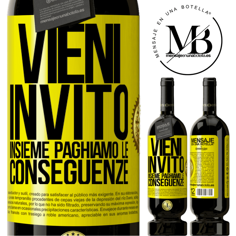 49,95 € Spedizione Gratuita | Vino rosso Edizione Premium MBS® Riserva Vieni, invito, insieme paghiamo le conseguenze Etichetta Gialla. Etichetta personalizzabile Riserva 12 Mesi Raccogliere 2014 Tempranillo