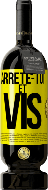 Envoi gratuit | Vin rouge Édition Premium MBS® Réserve Arrête-toi et vis Étiquette Jaune. Étiquette personnalisable Réserve 12 Mois Récolte 2014 Tempranillo