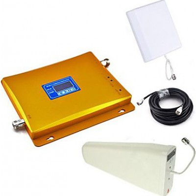 Mobile phone dual band signal booster. Repeater and antennas kit. LCD Display