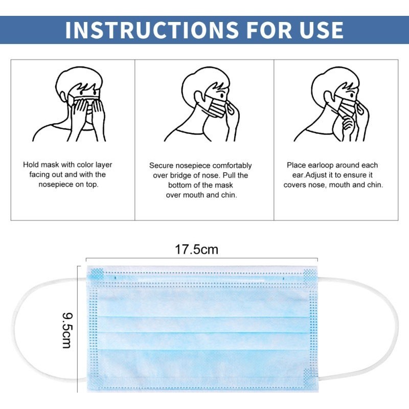 200 units box Respiratory Protection Masks Disposable facial sanitary mask. Respiratory protection. Breathable with 3-layer filter