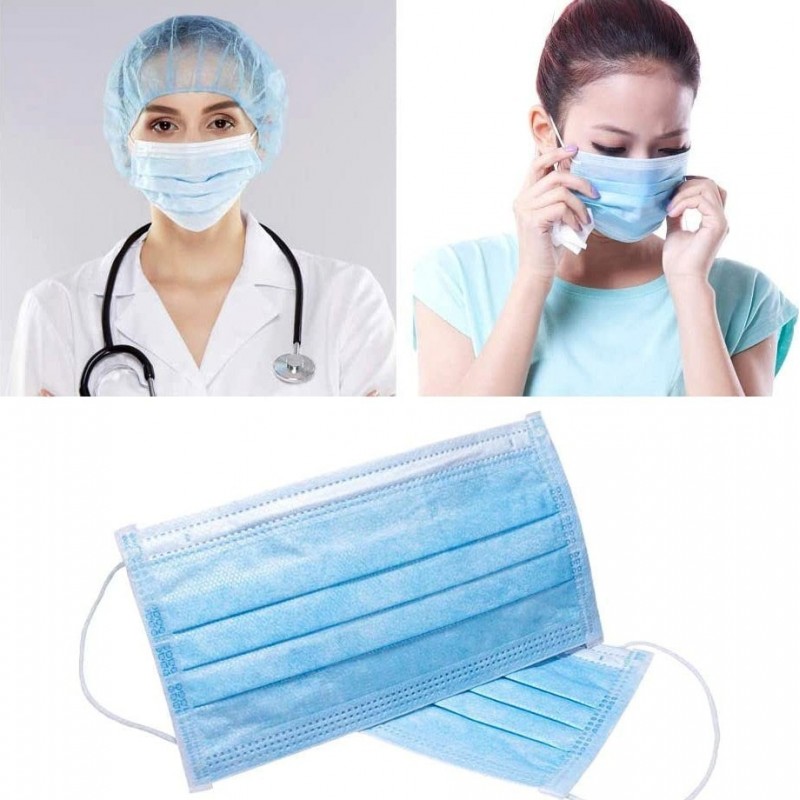 Boîte de 200 unités Masques Protection Respiratoire Masque hygiénique facial jetable. Protection respiratoire. Respirant avec filtre 3 couches