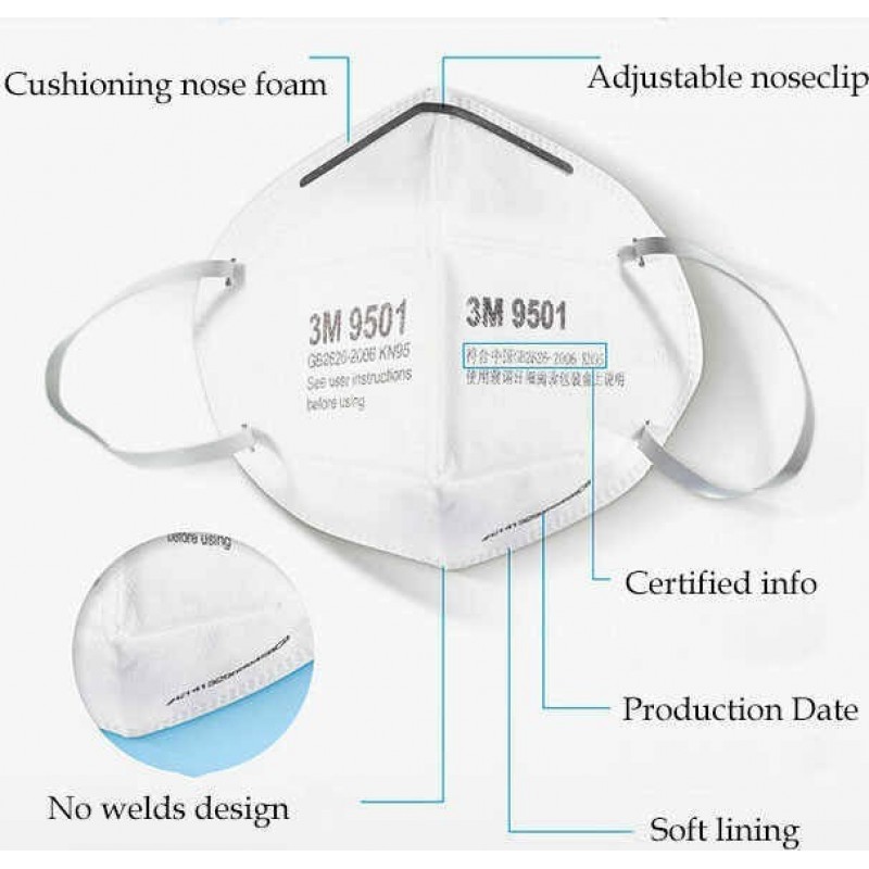89,95 € 送料無料 | 10個入りボックス 呼吸保護マスク 3M モデル9501 KN95 FFP2。呼吸保護マスク。 PM2.5汚染防止マスク。粒子フィルターマスク