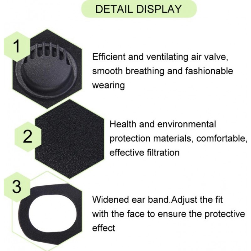 盒装10个 呼吸防护面罩 带有呼吸阀的活性炭过滤器面罩。 PM2.5。可水洗和可重复使用的棉质口罩。男女通用