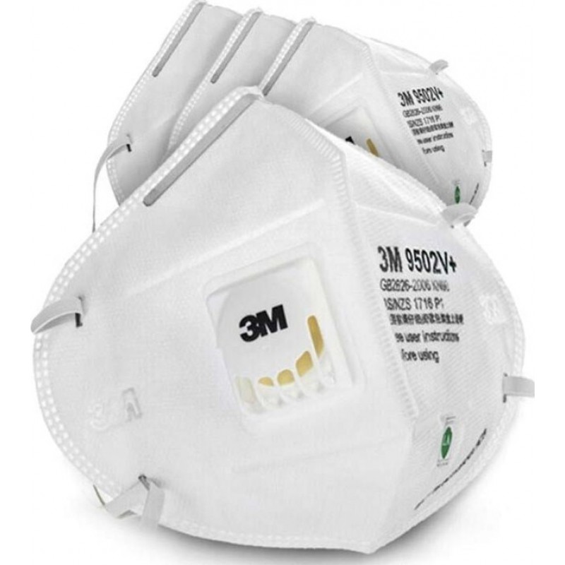 349,95 € Envio grátis | Caixa de 50 unidades Máscaras Proteção Respiratória 3M 3M 9502V+ KN95 FFP2 Máscara de proteção respiratória com válvula. Respirador com filtro de partículas PM2.5