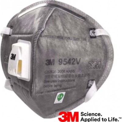 89,95 € 免费送货 | 盒装10个 呼吸防护面罩 3M 9542V KN95 FFP2。带阀门的呼吸防护面罩。 PM2.5。颗粒过滤器防毒面具