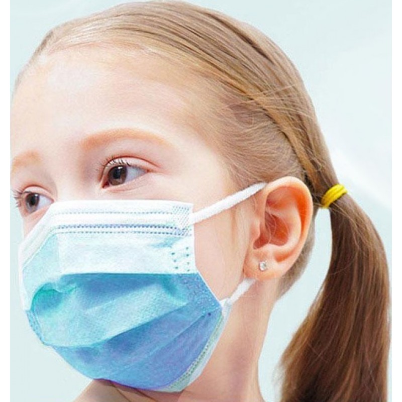盒装100个 呼吸防护面罩 儿童一次性口罩。呼吸系统防护。 3层。防流感。柔软透气。非织造材料。 PM2.5
