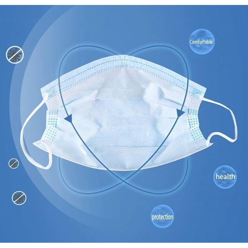 盒装100个 呼吸防护面罩 儿童一次性口罩。呼吸系统防护。 3层。防流感。柔软透气。非织造材料。 PM2.5