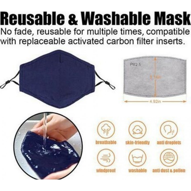 盒装10个 呼吸防护面罩 格子图案。可重复使用的呼吸防护口罩，带100个木炭过滤器
