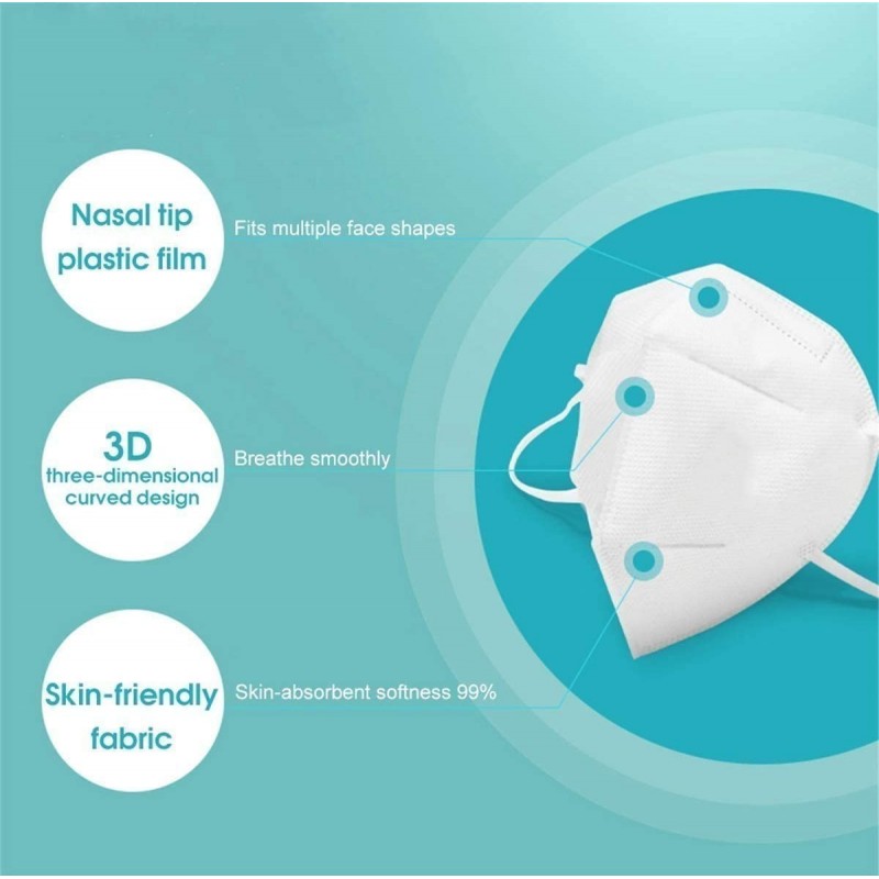 299,95 € Envio grátis | Caixa de 500 unidades Máscaras Proteção Respiratória Filtragem KN95 a 95%. Máscara de proteção respiratória. PM2.5. Proteção de cinco camadas. Vírus e bactérias anti-infecções