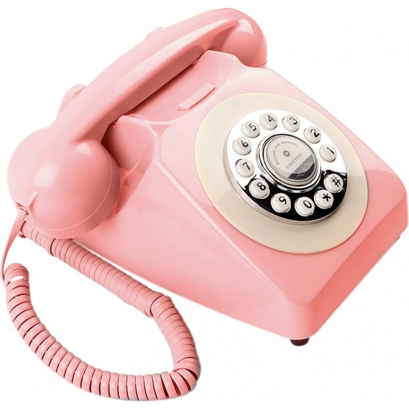 149,95 € Envio grátis | Audio Guest Book Telefone retrô de estilo de discagem de botão. Réplica do telefone britânico GPO para festas e comemorações Cor Rosa