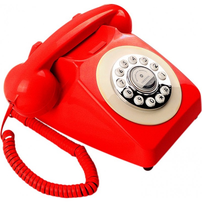 149,95 € Kostenloser Versand | Audio Guest Book Retro-Telefon im Druckknopf-Wählstil. Nachgebautes britisches GPO-Telefon für Partys und Feiern Rot Farbe