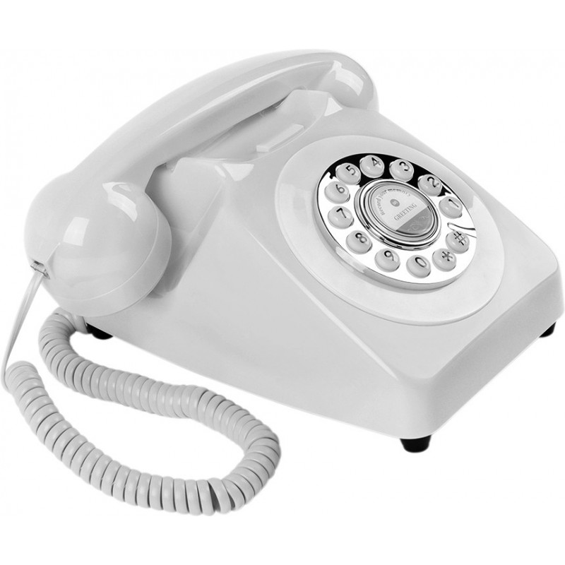 149,95 € Envio grátis | Audio Guest Book Telefone retrô de estilo de discagem de botão. Réplica do telefone britânico GPO para festas e comemorações Cor Branco